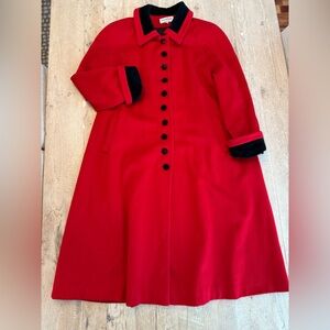 Vintage Jonathon Michael Women’s Red Wool-Blend Long Coat with Black Trim 14